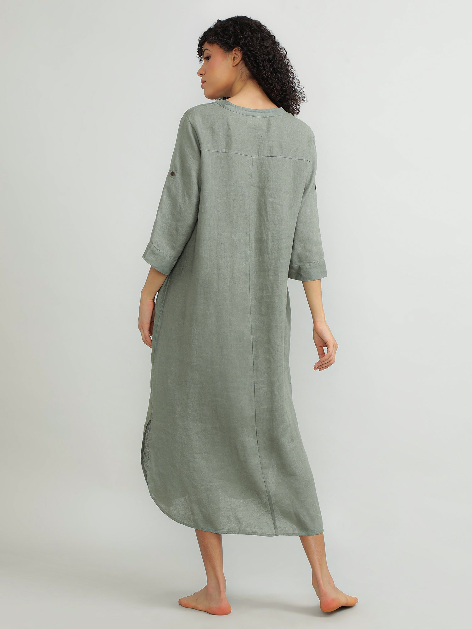 Women Linen Green Breezy Dress