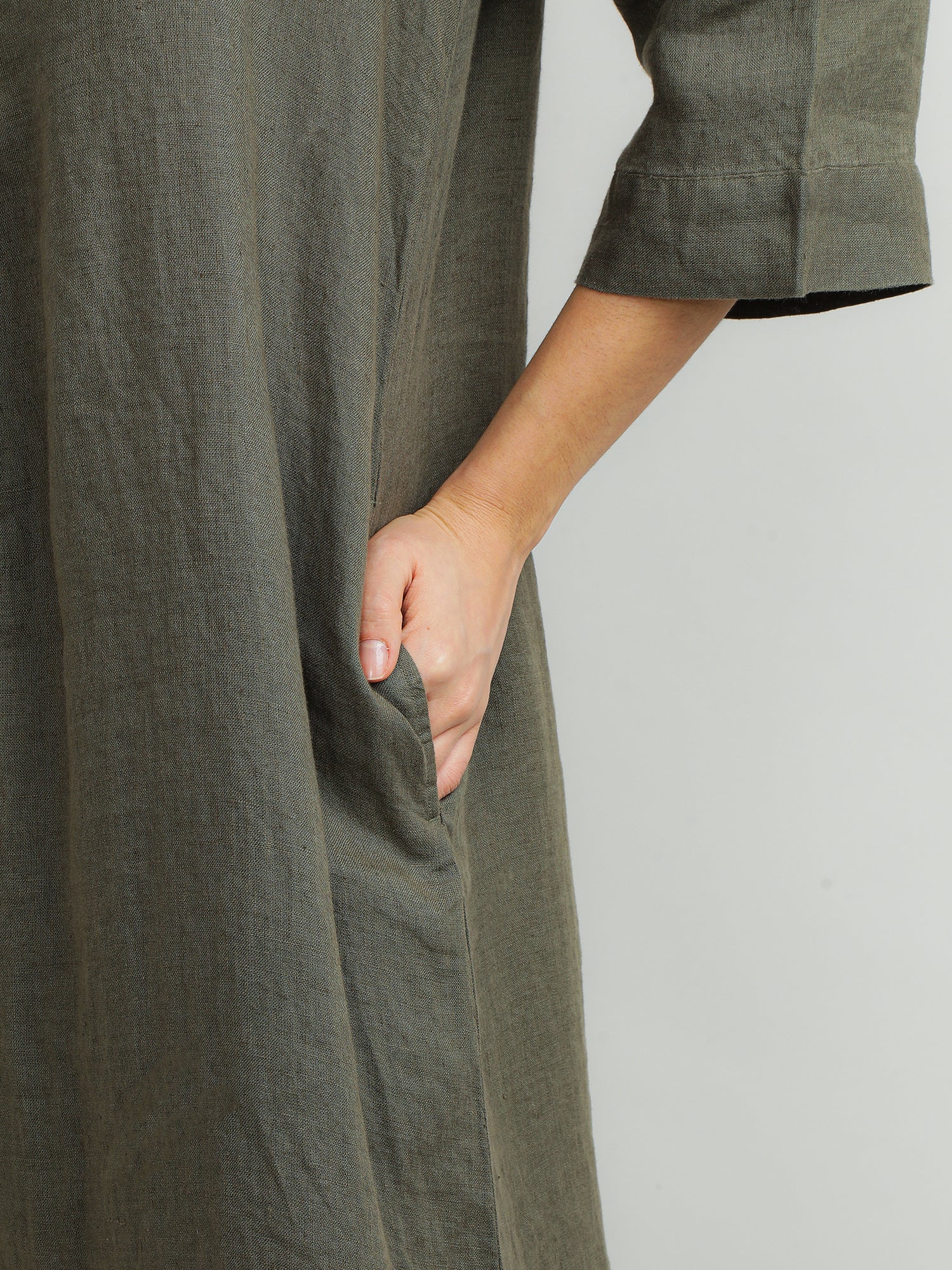 Women Linen Olive Relaxed Dress