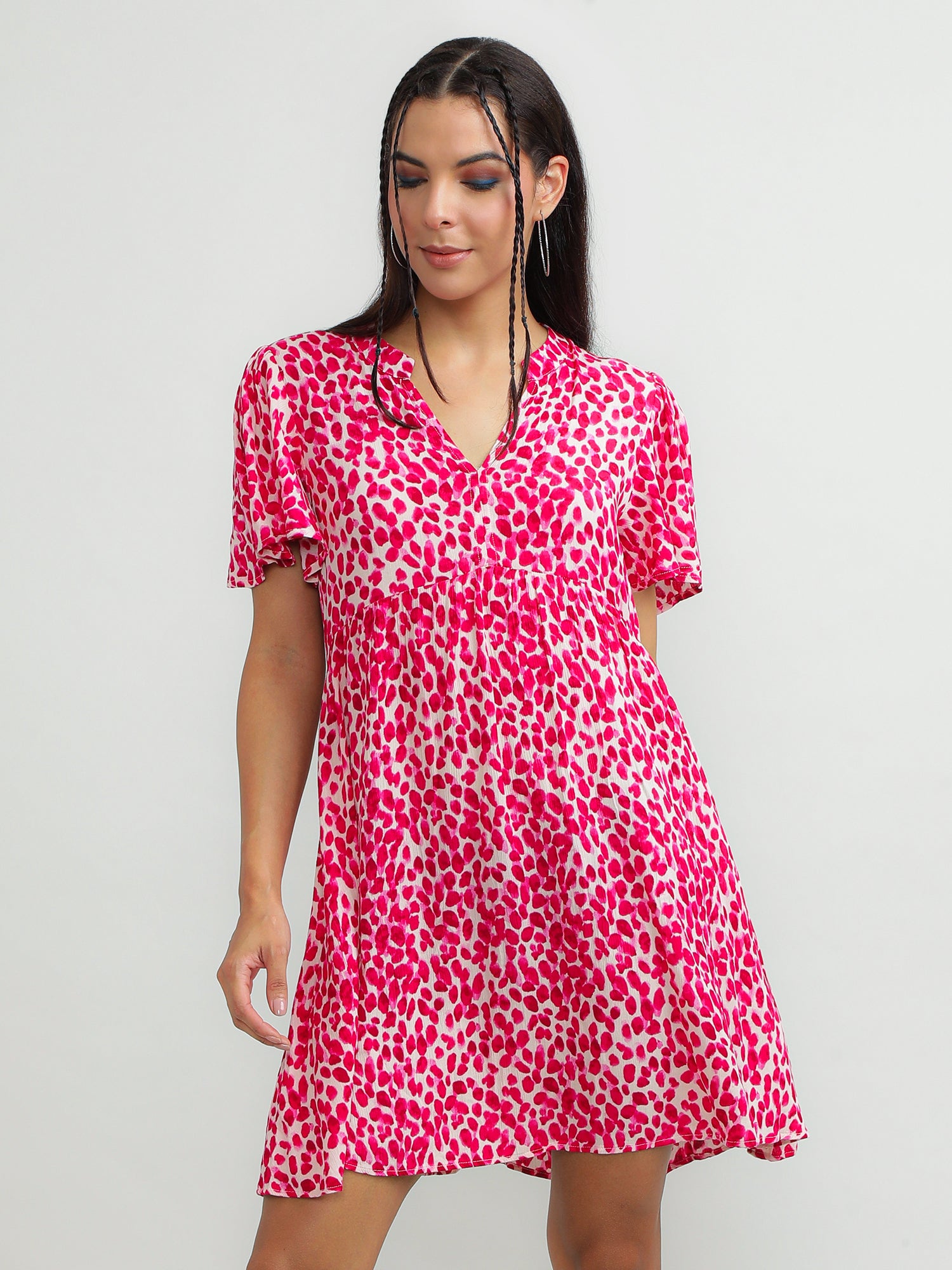 Women Viscose Pink Charming Dress