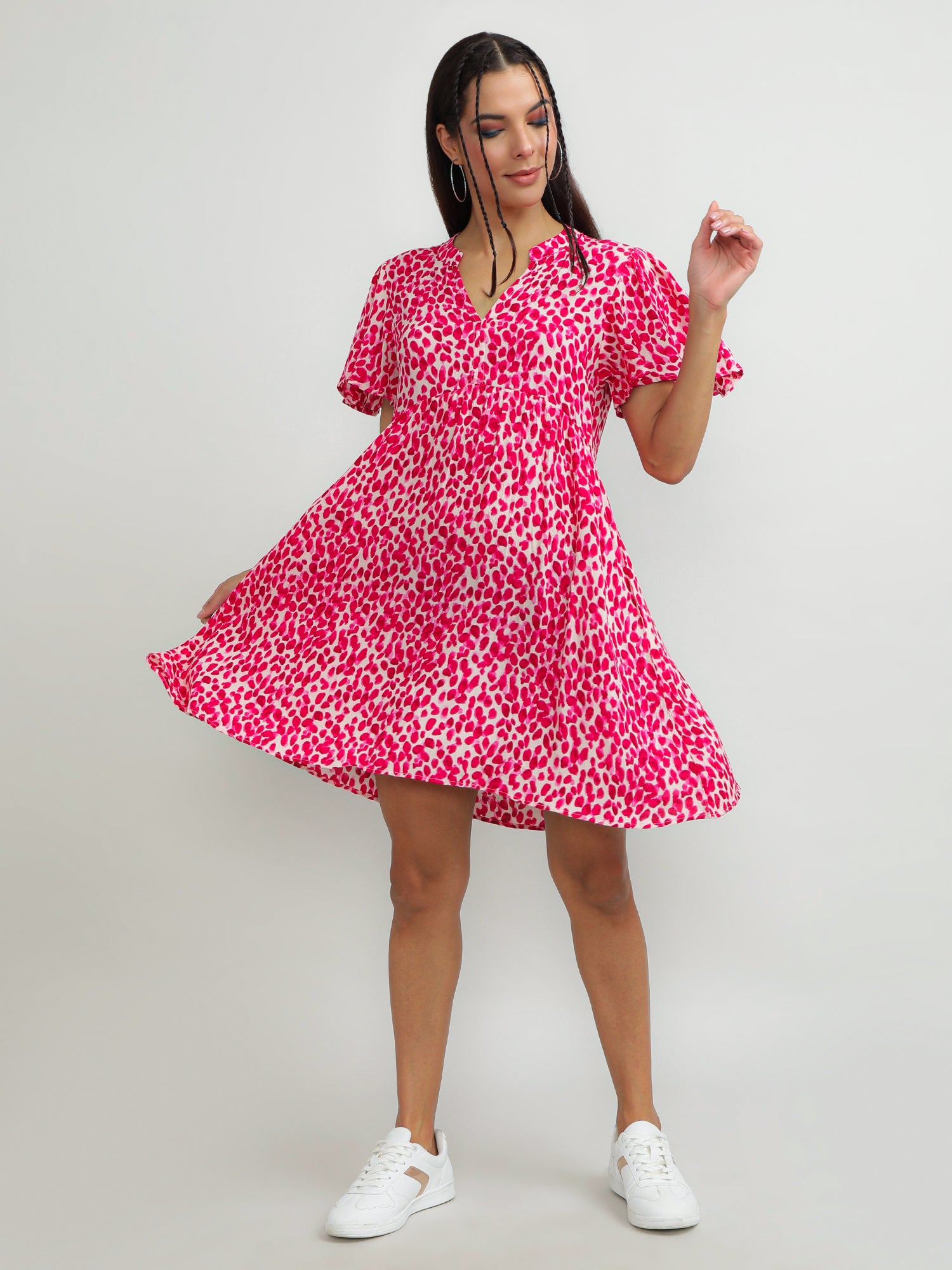 Women Viscose Pink Charming Dress