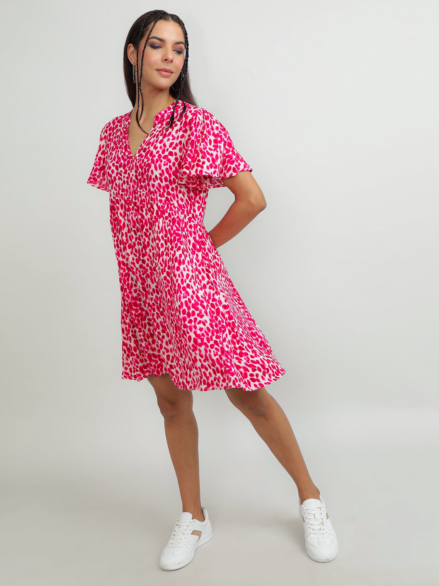 Women Viscose Pink Charming Dress