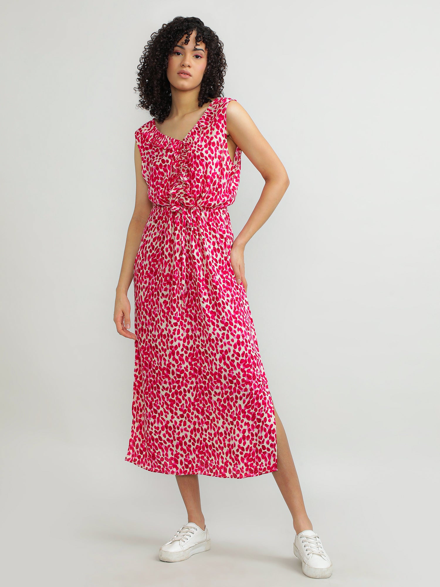 Women Viscose Pink Floral Dress