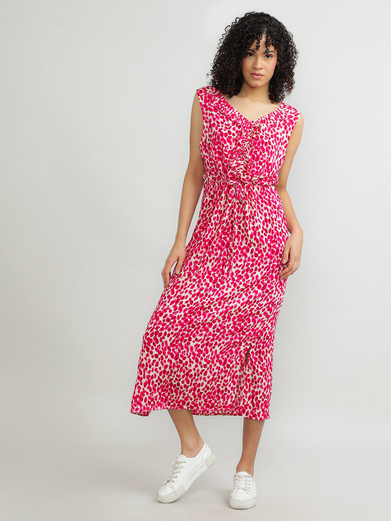 Women Viscose Pink Floral Dress