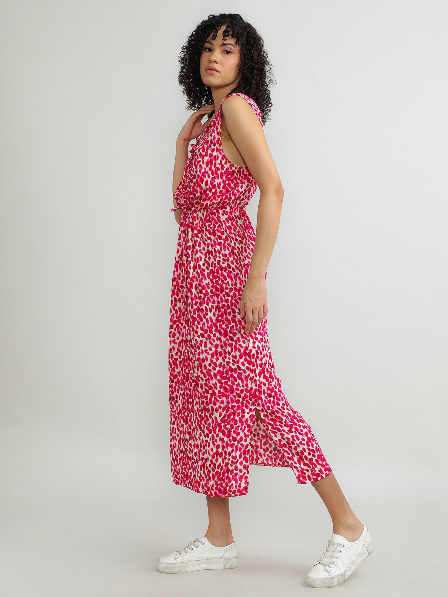 Women Viscose Pink Floral Dress