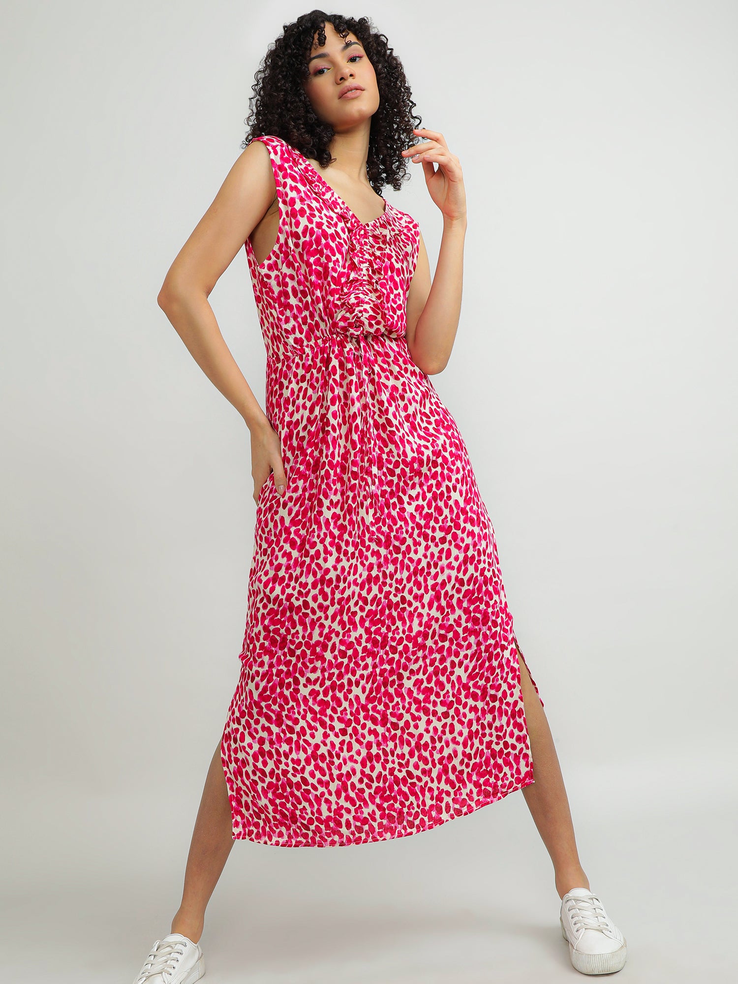 Women Viscose Pink Floral Dress