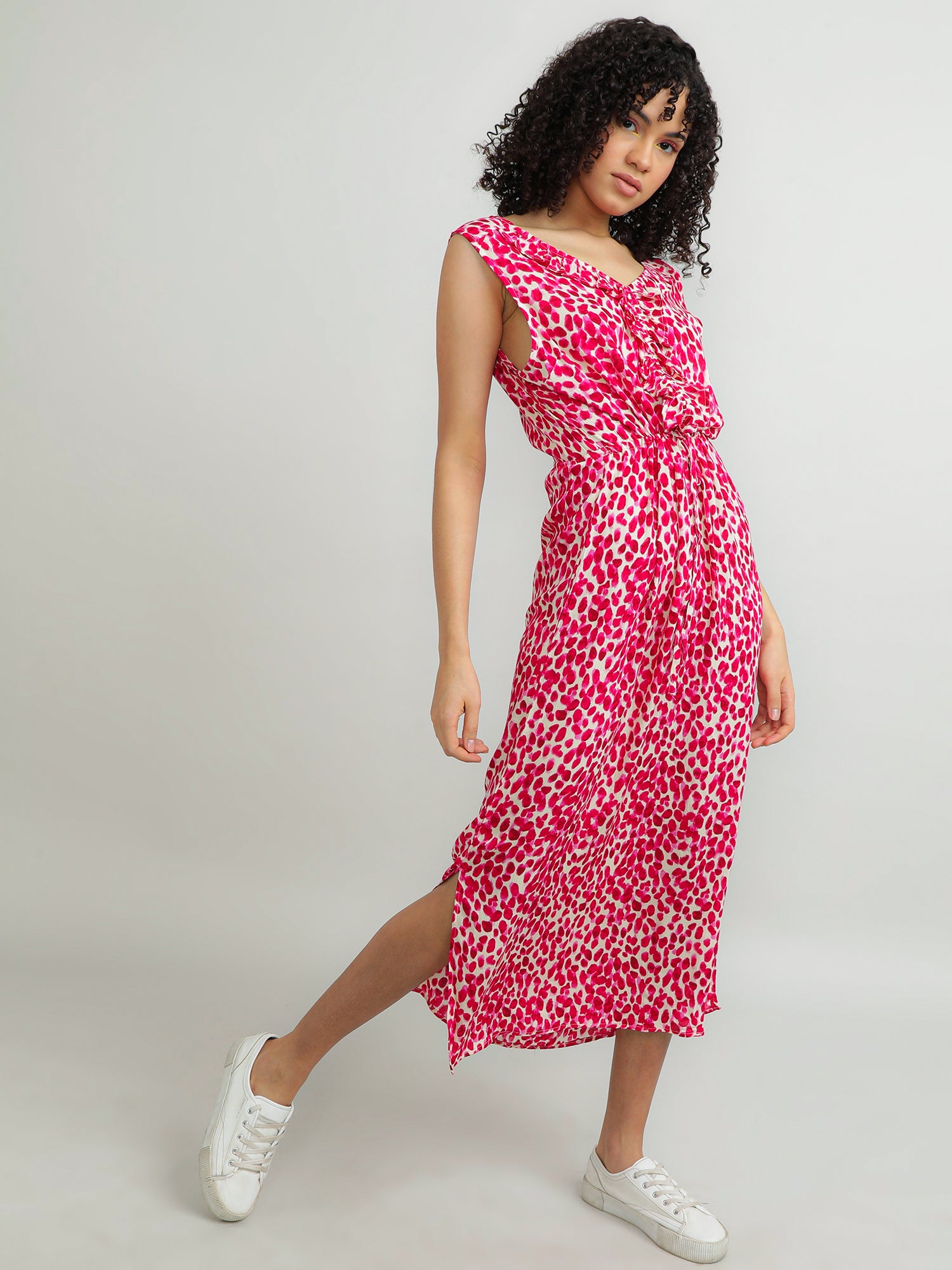 Women Viscose Pink Floral Dress