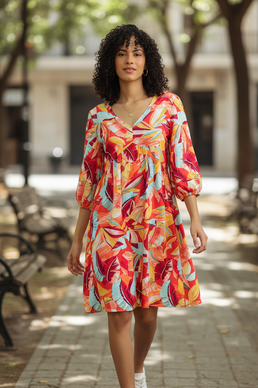 Women Viscose Orange Chic Dress