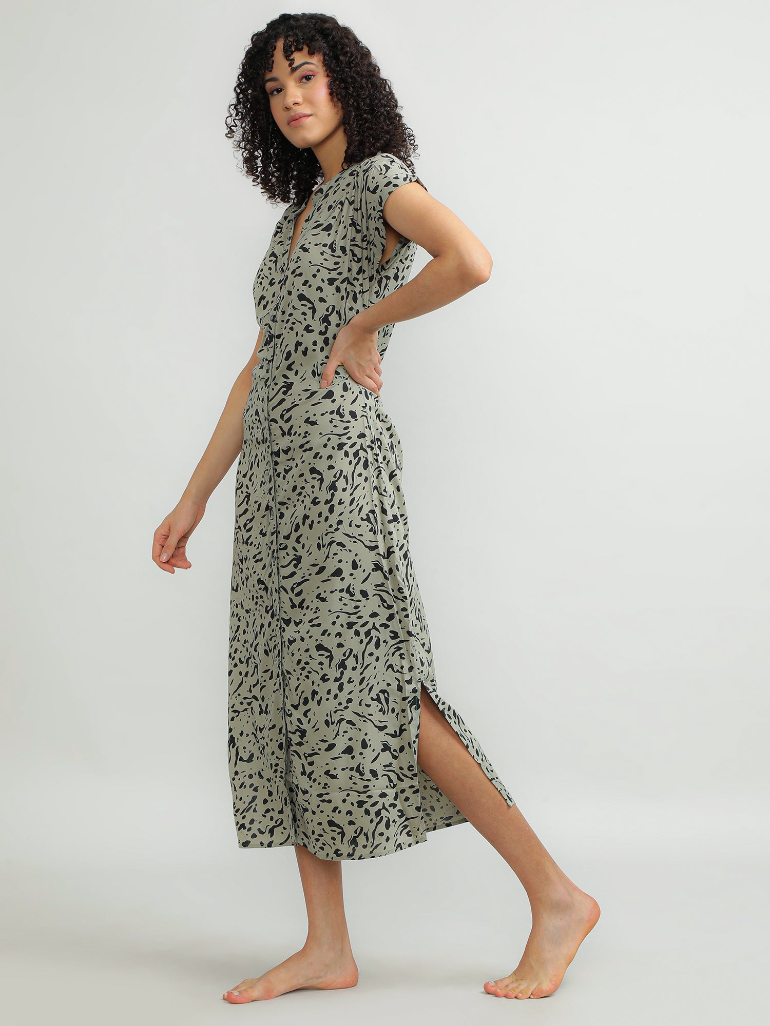 Women Viscose Olive Breezy Dress