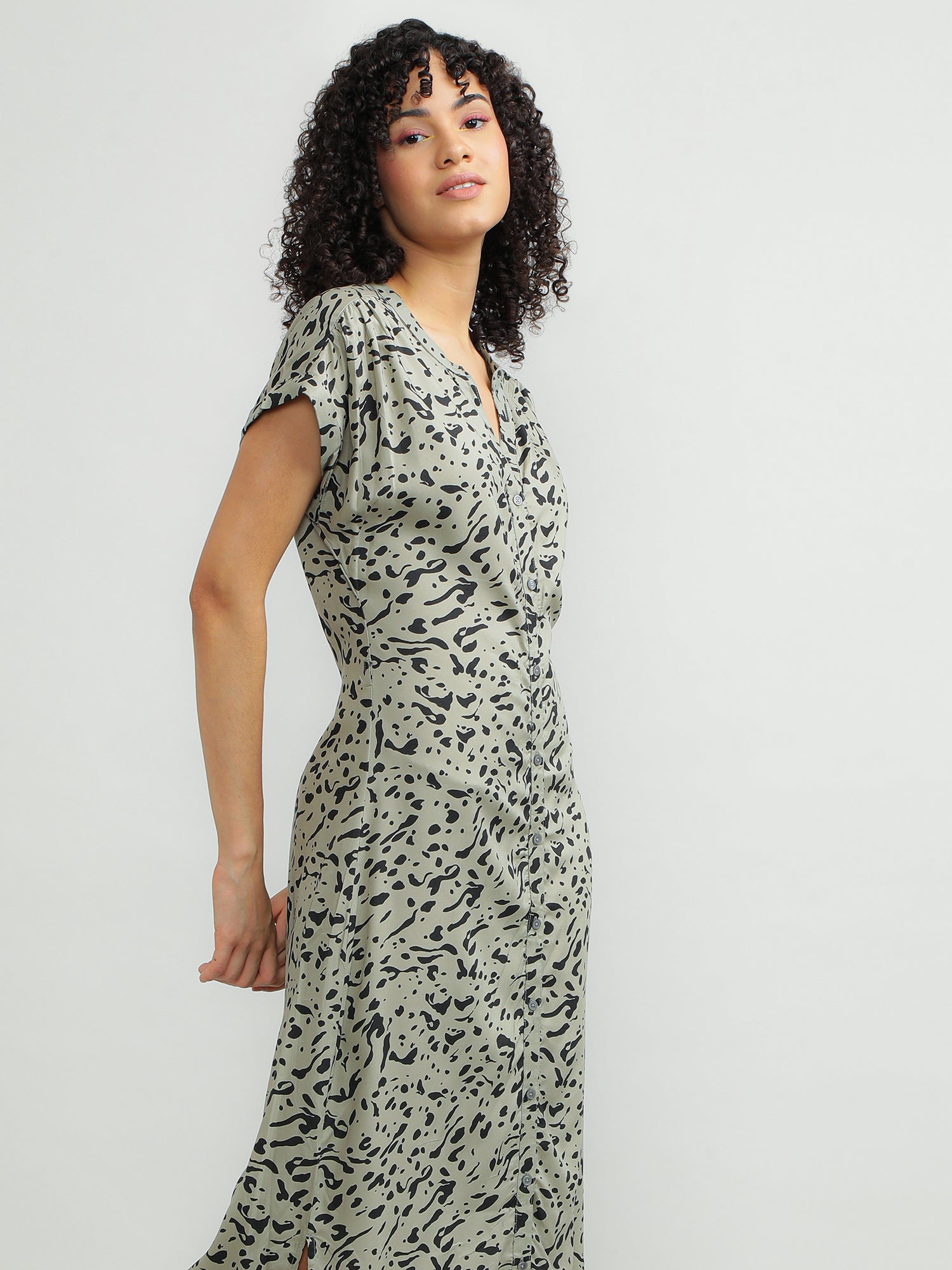 Women Viscose Olive Breezy Dress