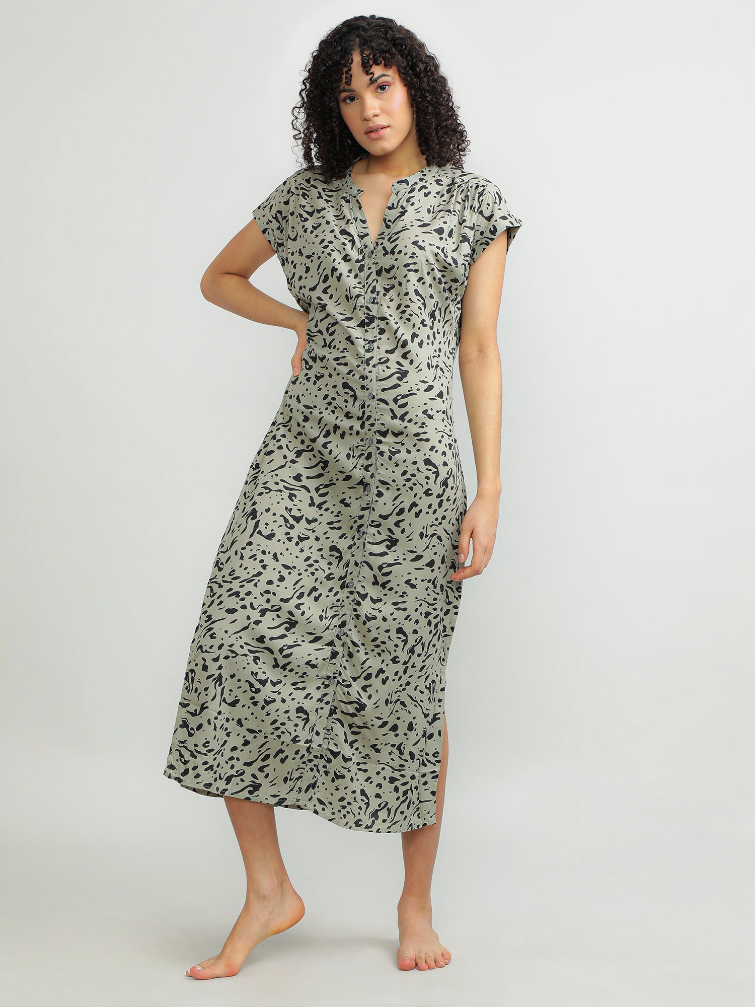 Women Viscose Olive Breezy Dress