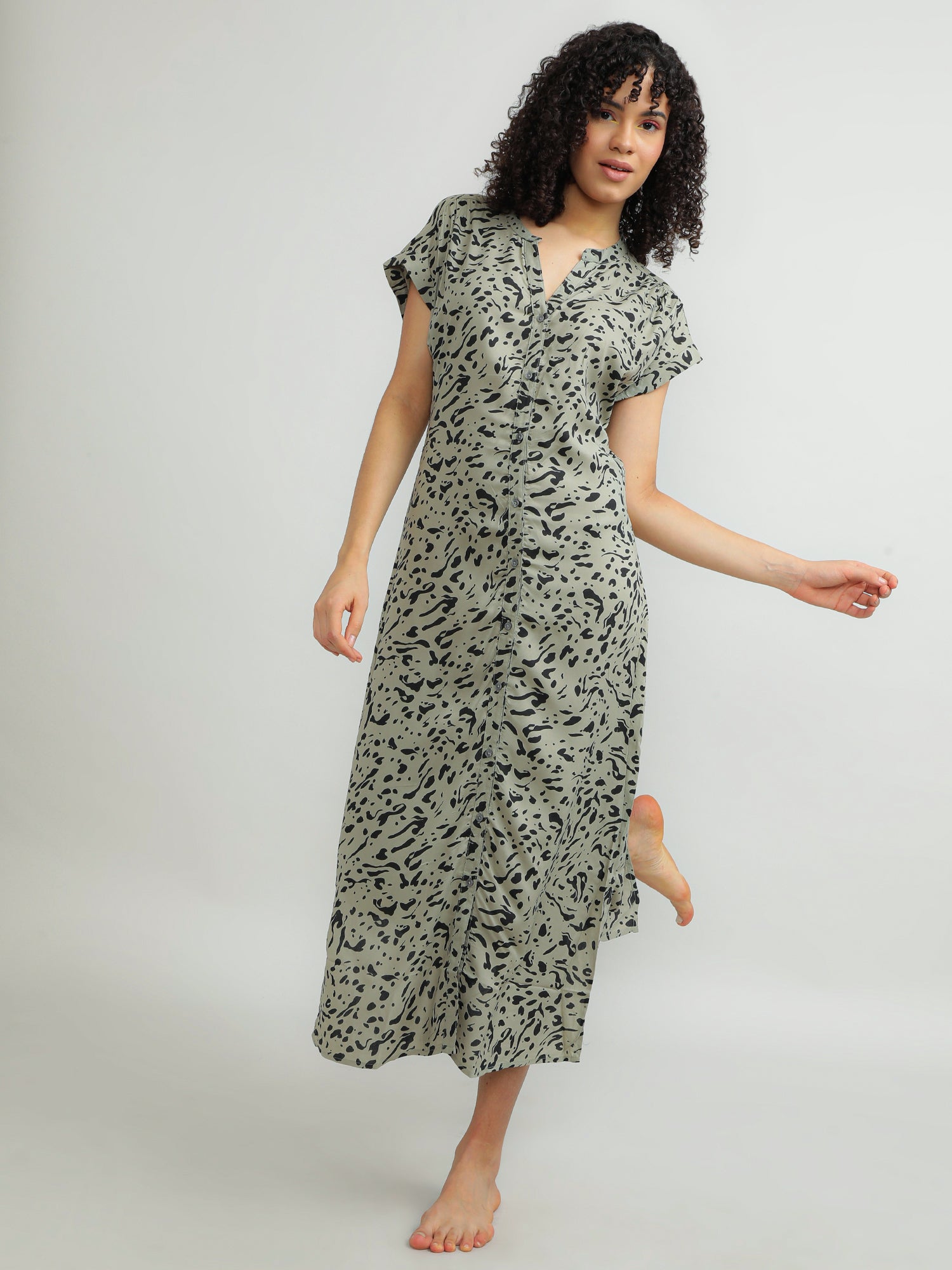 Women Viscose Olive Breezy Dress