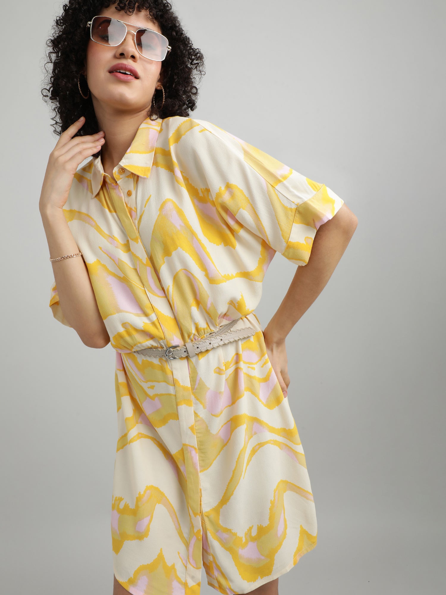 Women Viscose Yellow Bright Dress