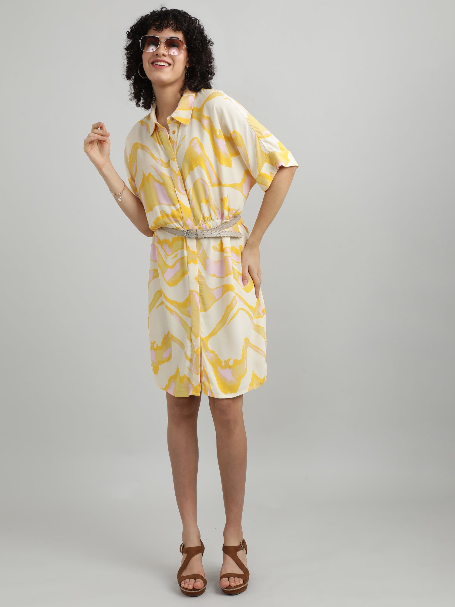 Women Viscose Yellow Bright Dress