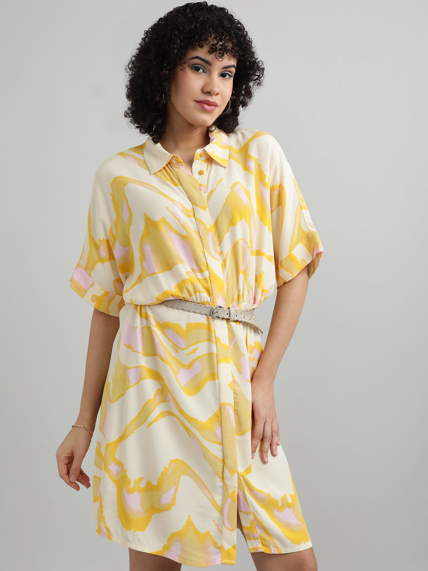 Women Viscose Yellow Bright Dress