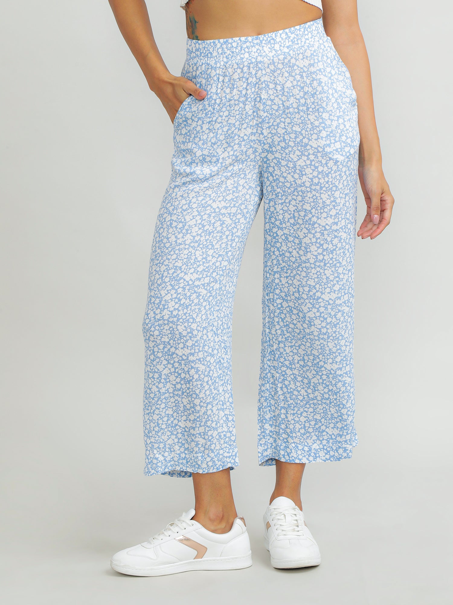 Women Viscose Blue Breezy Pants