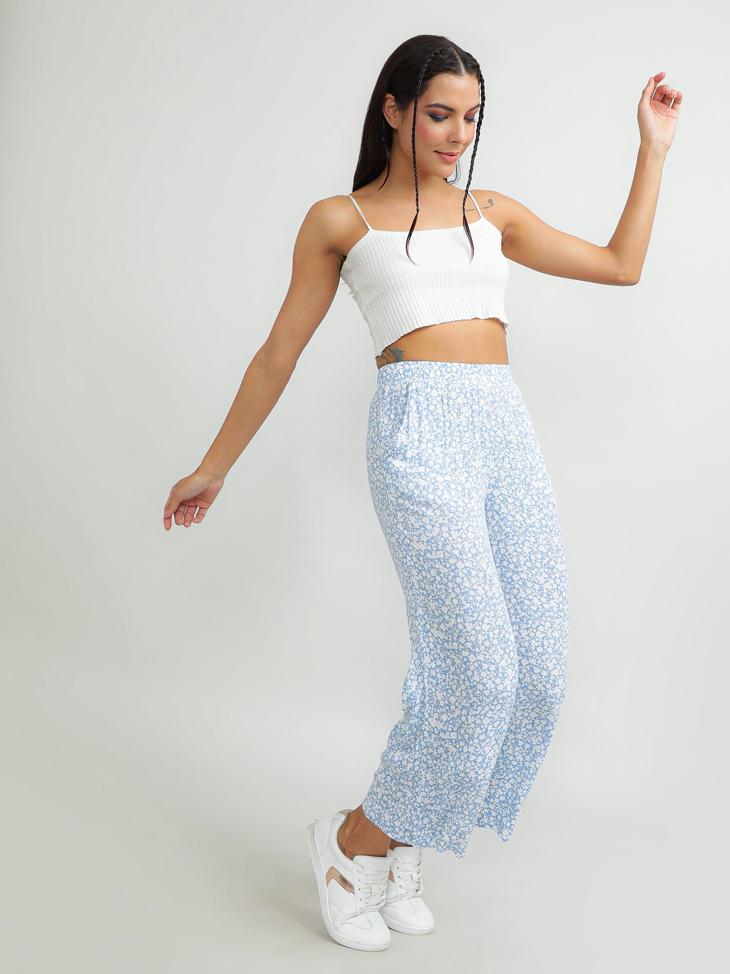 Women Viscose Blue Breezy Pants