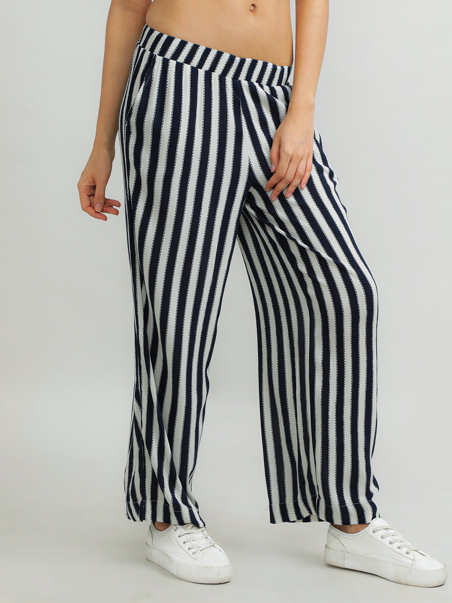 Women Viscose Navy Chic Pants