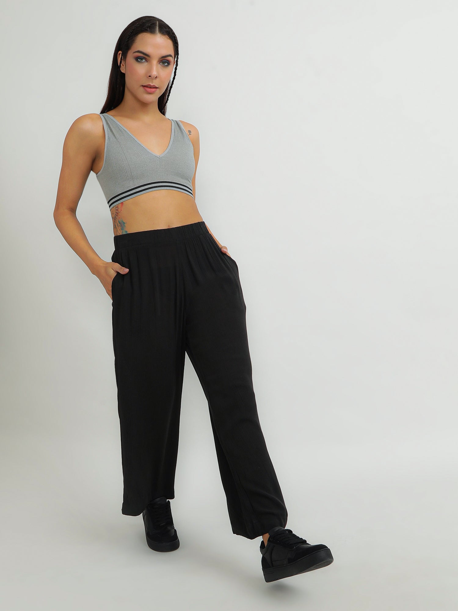 Women Viscose Black Straight Pants