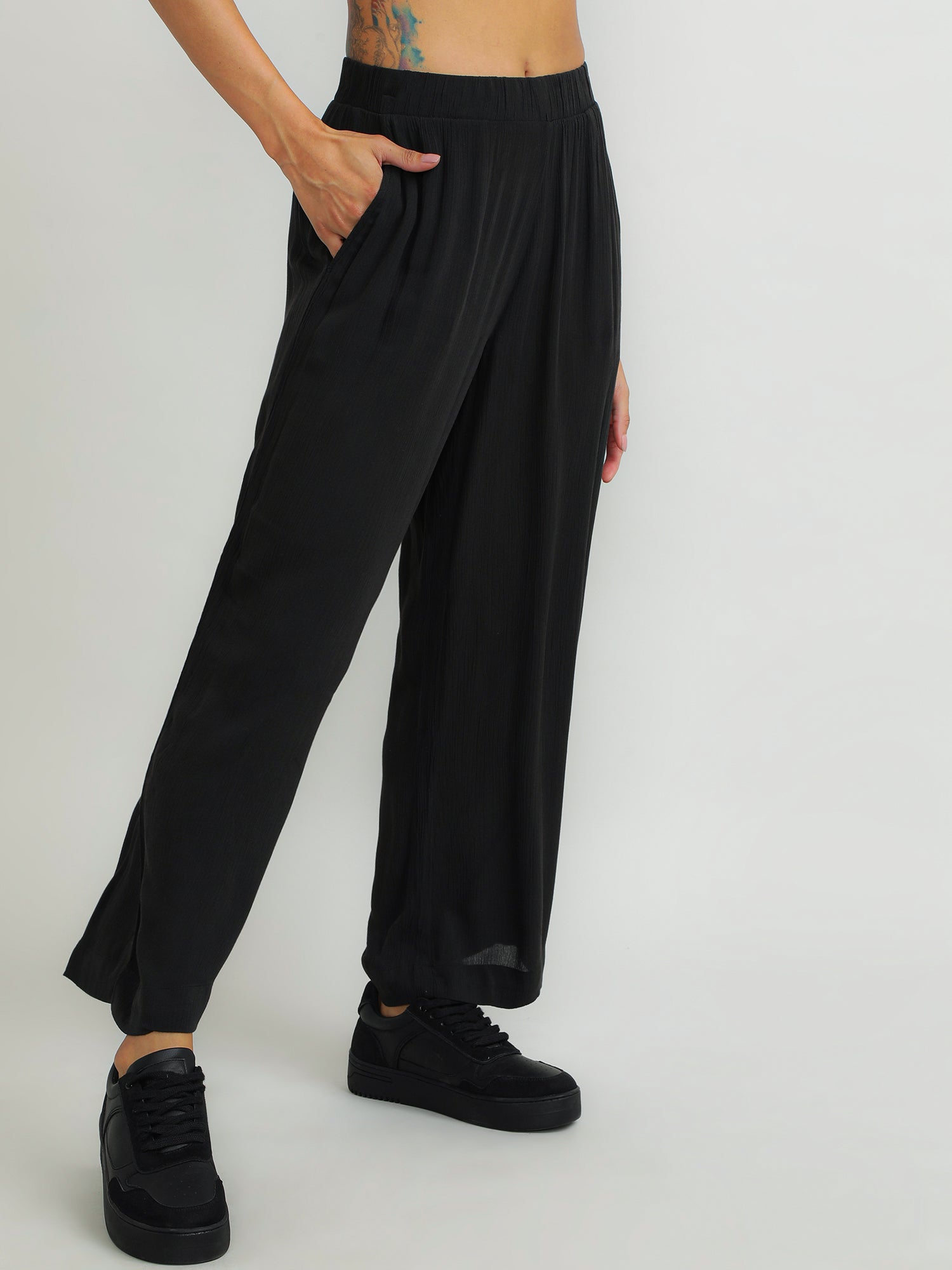 Women Viscose Black Straight Pants