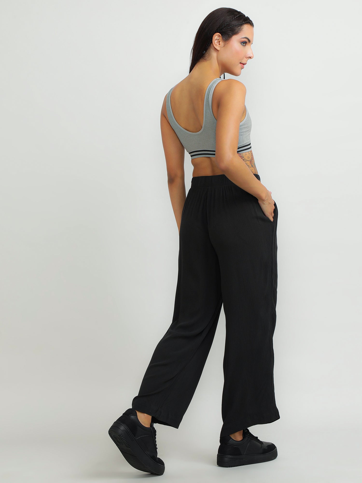 Women Viscose Black Straight Pants