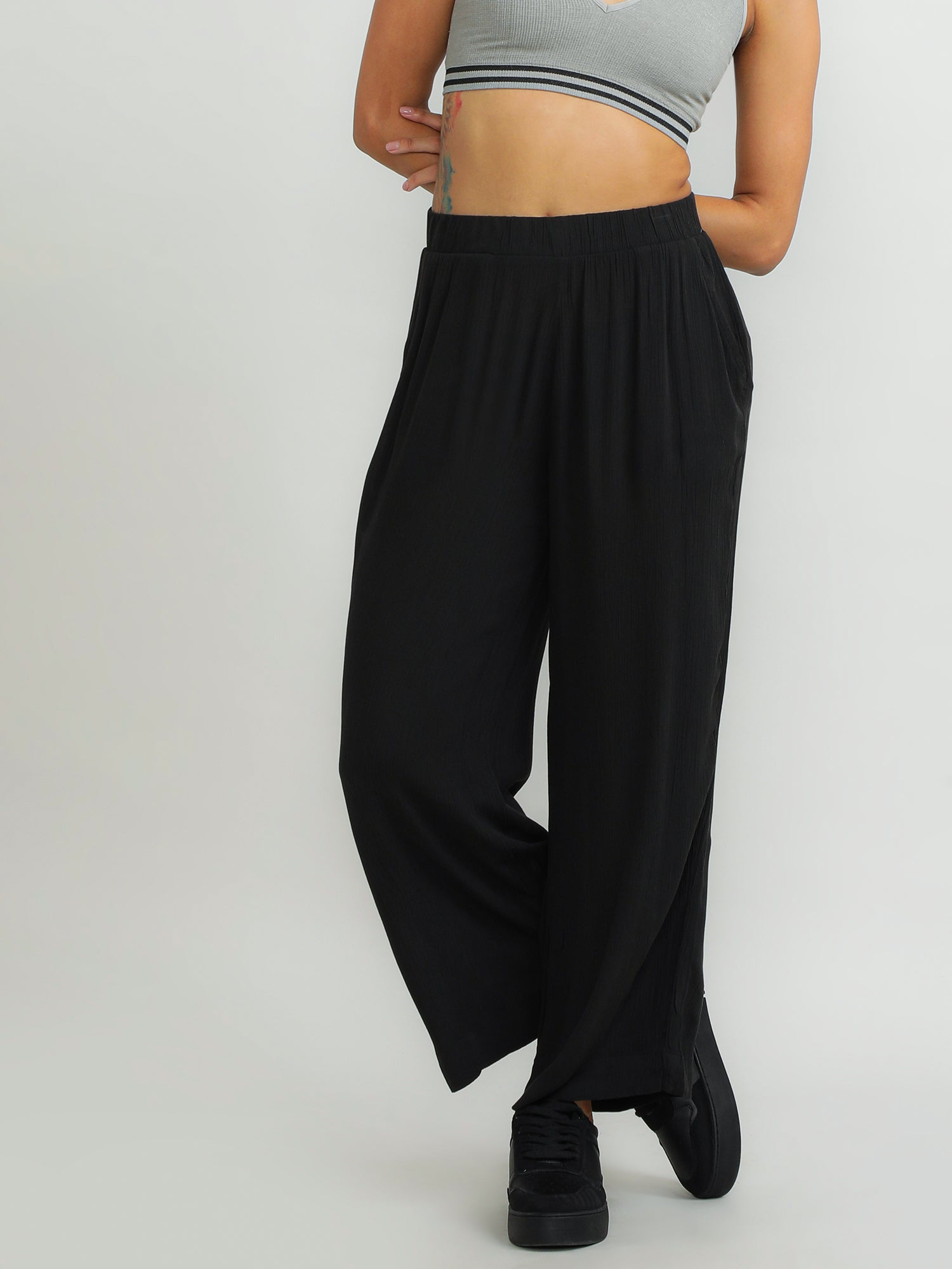 Women Viscose Black Straight Pants