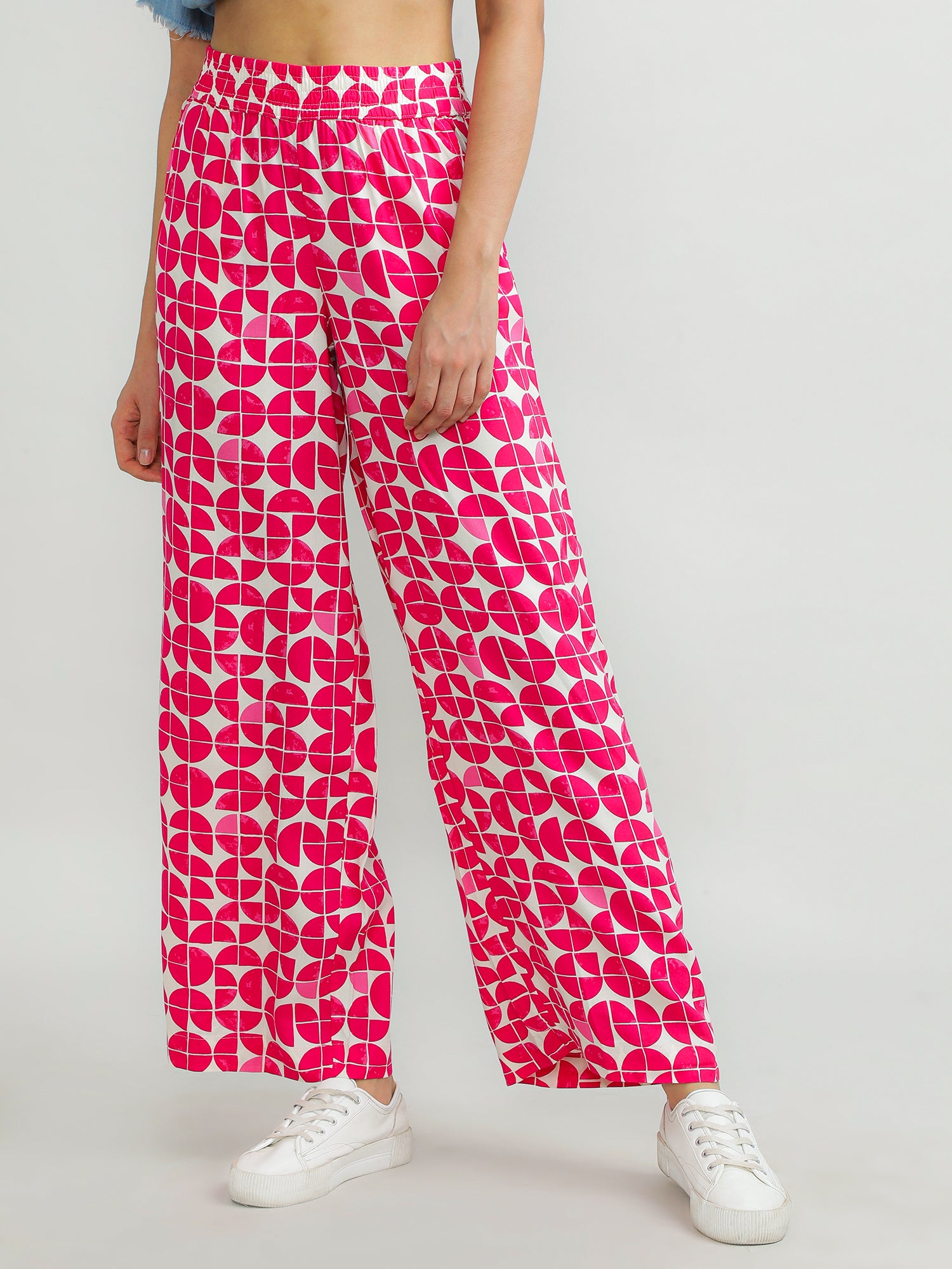 Women Viscose Pink Printed Pants