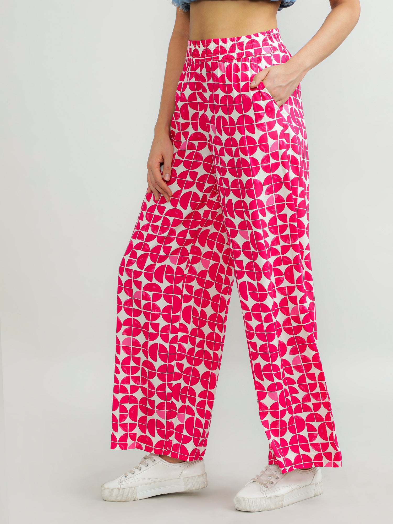 Women Viscose Pink Printed Pants