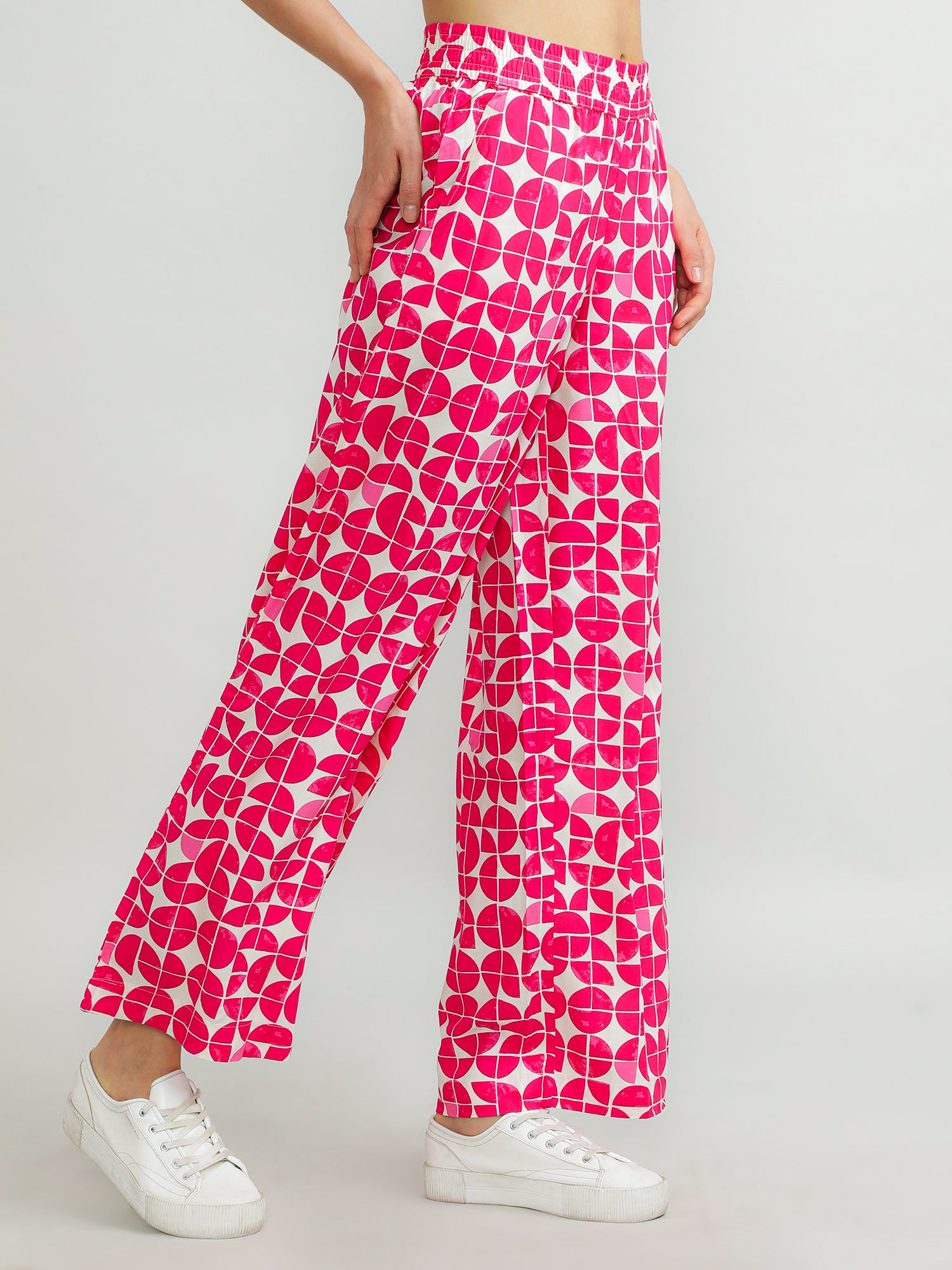 Women Viscose Pink Printed Pants