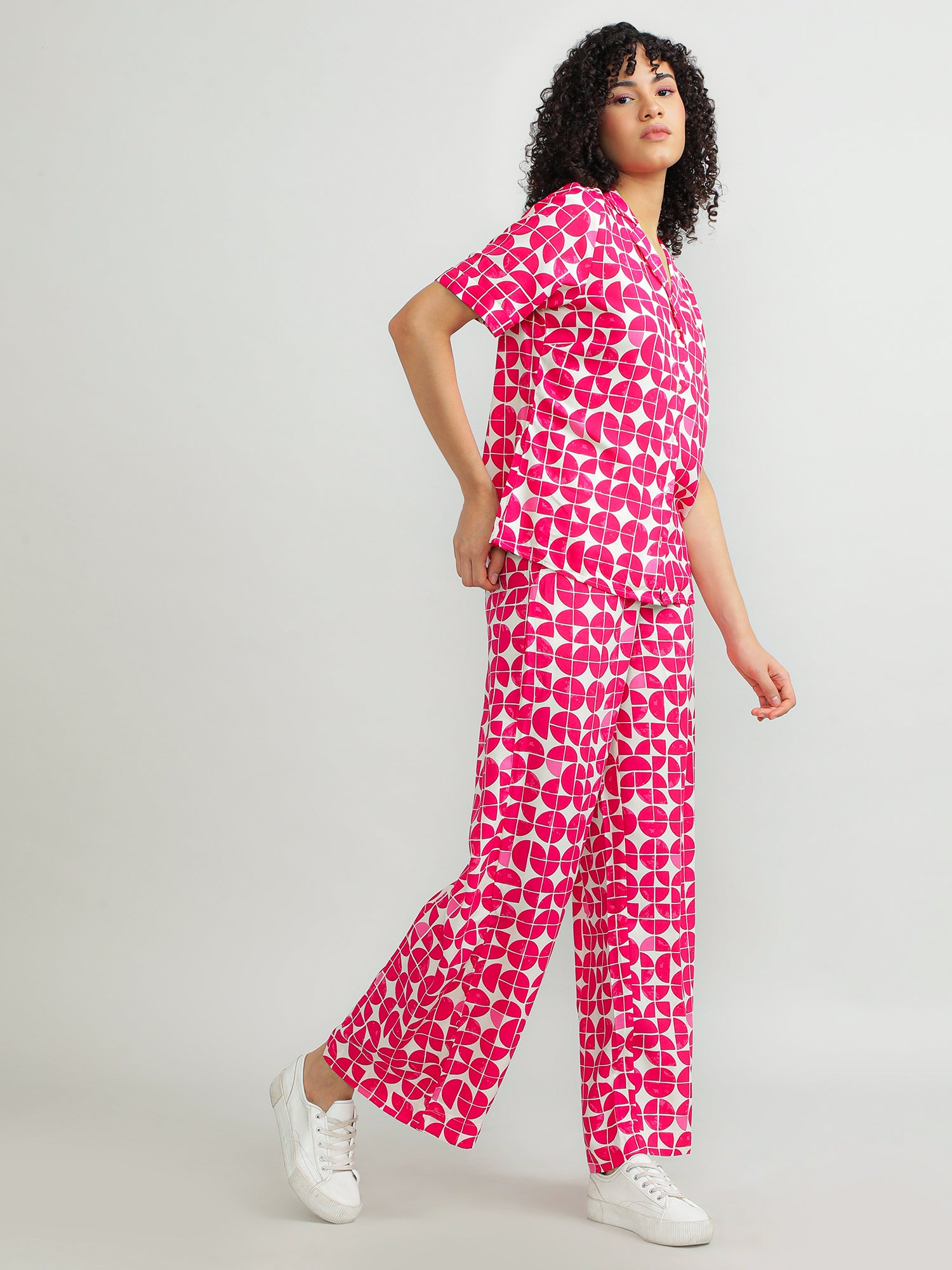 Women Viscose Pink Printed Pants