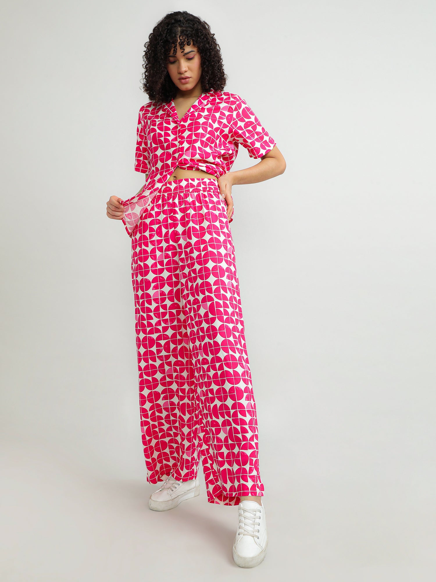 Women Viscose Pink Printed Pants