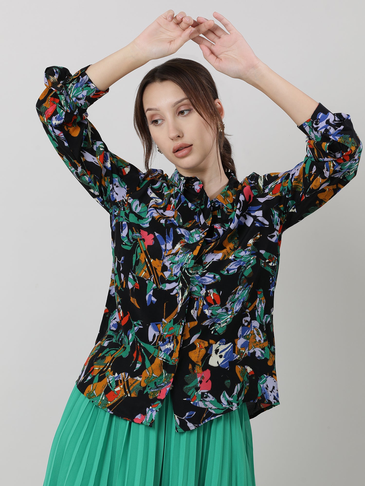 Women Viscose Black Printed Shirt