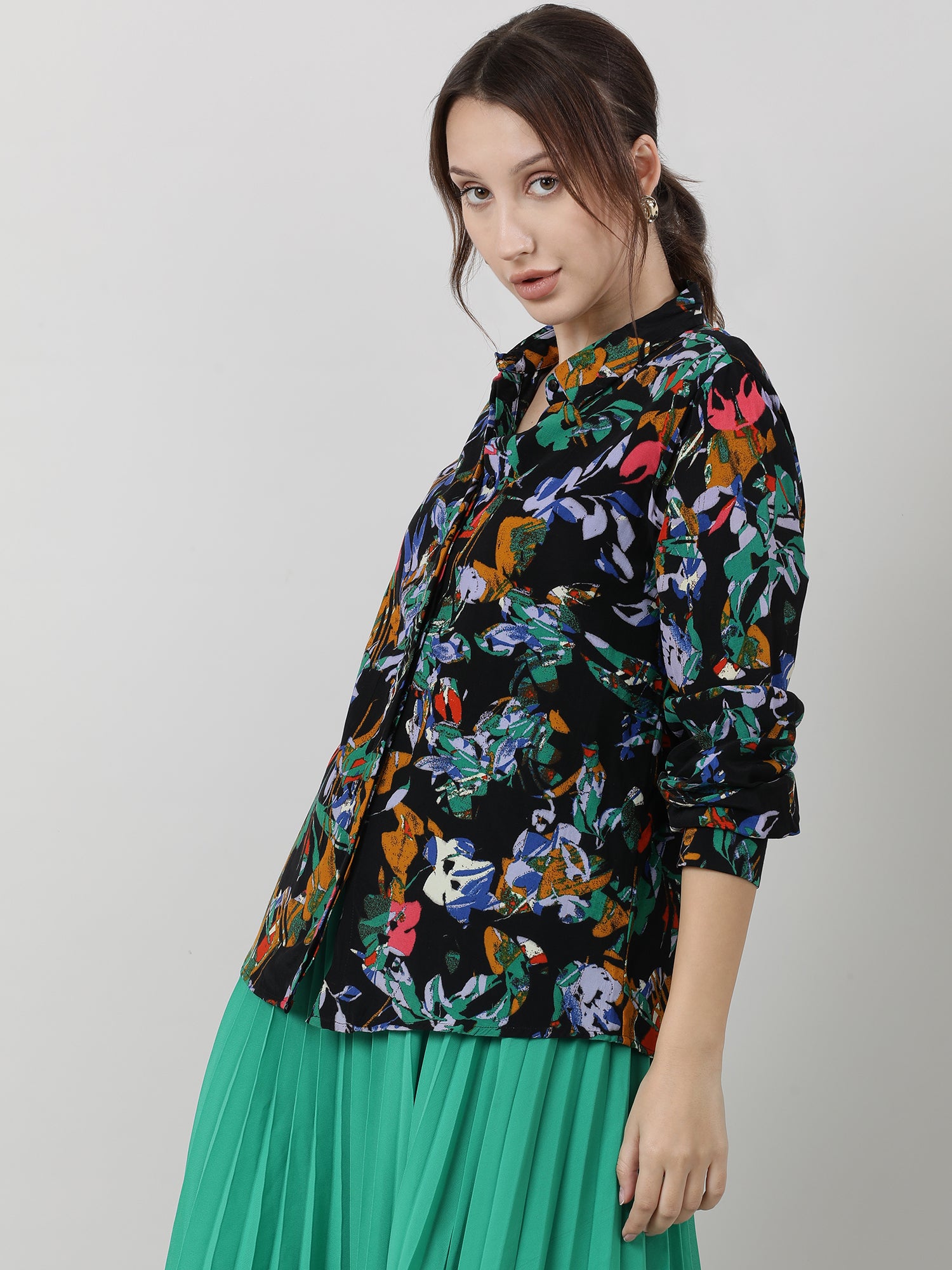 Women Viscose Black Printed Shirt