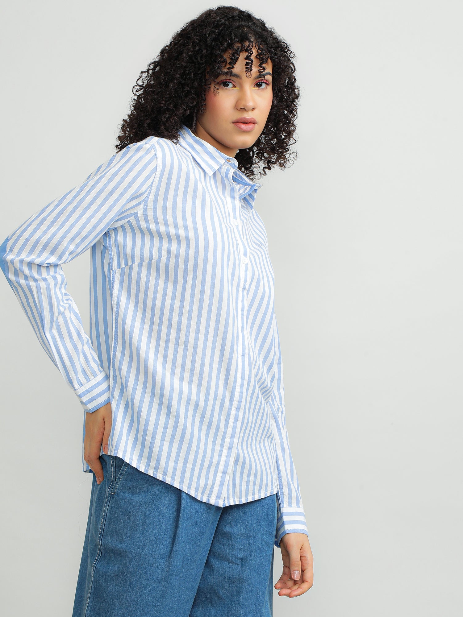 Women Cotton Blue Smart Shirt