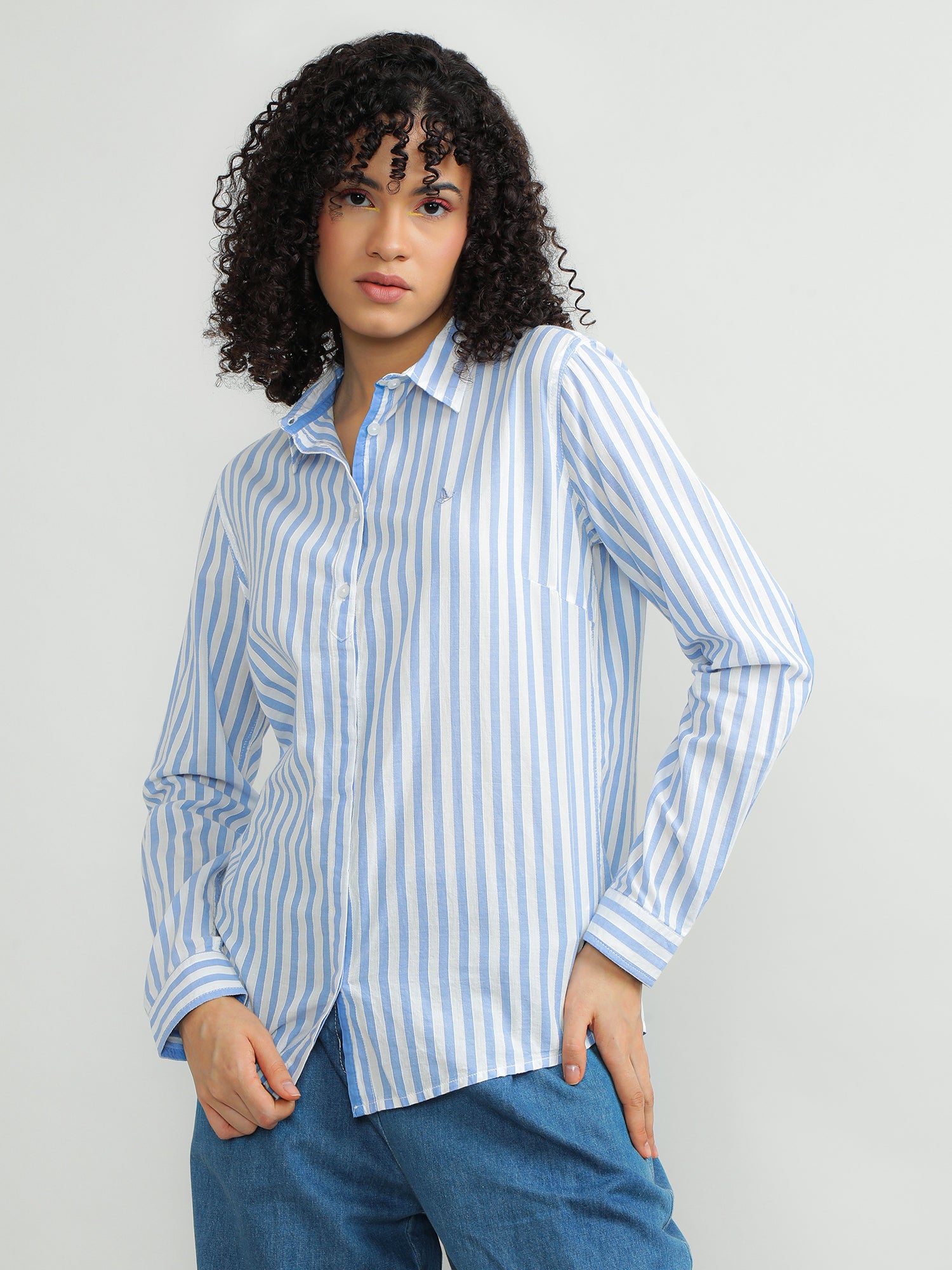 Women Cotton Blue Smart Shirt