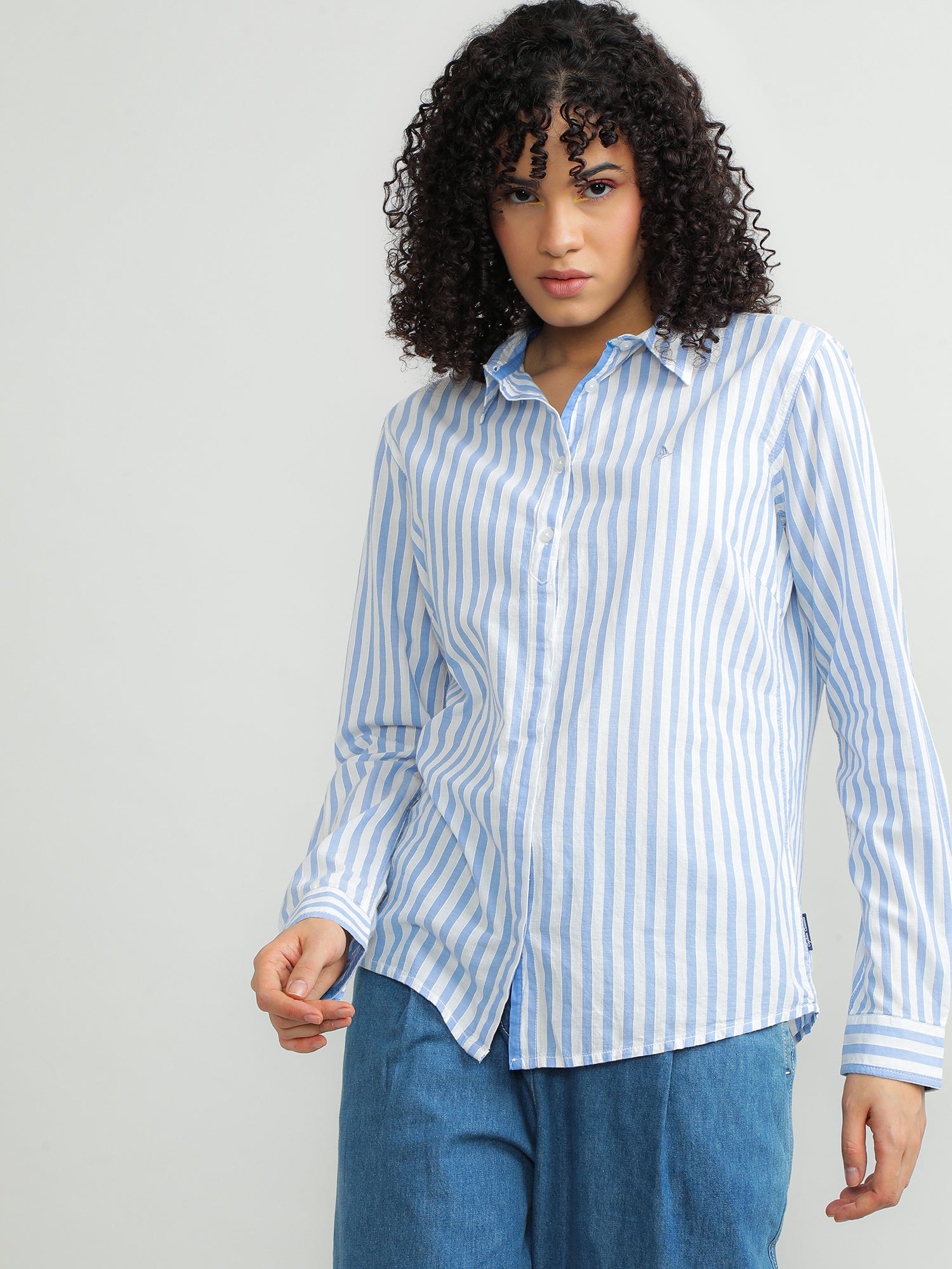 Women Cotton Blue Smart Shirt