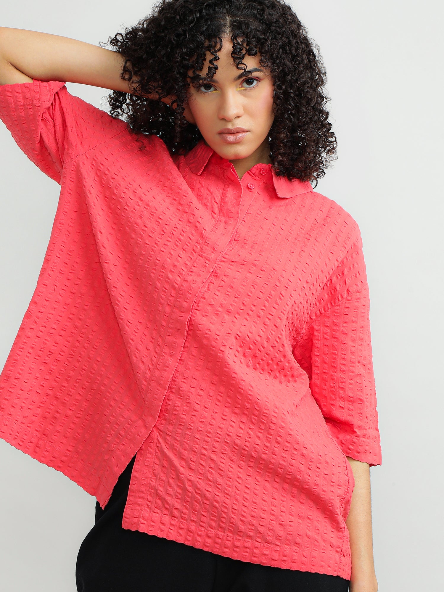 Women Cotton Pink Casual Shirt