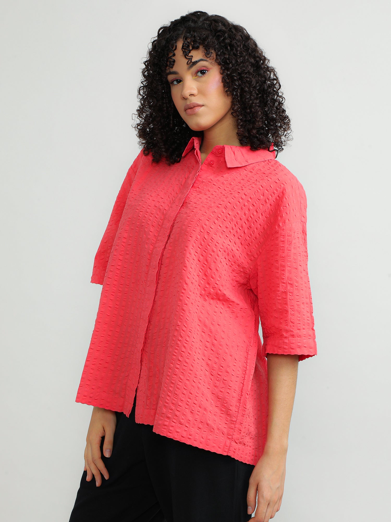 Women Cotton Pink Casual Shirt