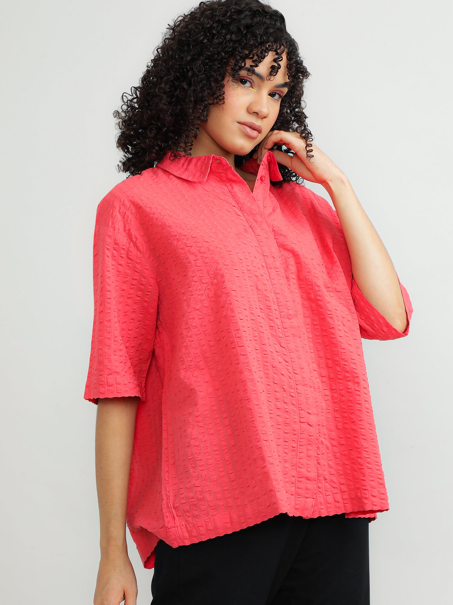 Women Cotton Pink Casual Shirt