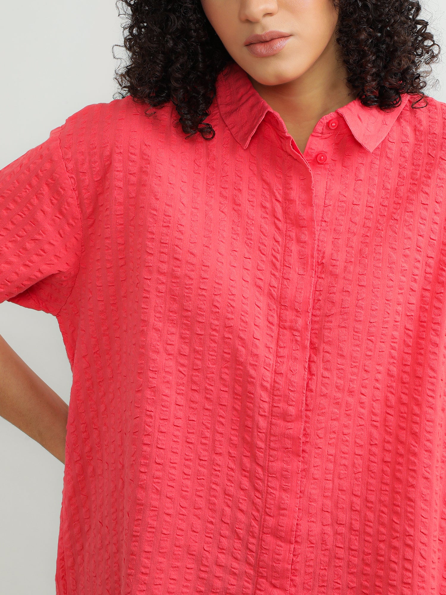 Women Cotton Pink Casual Shirt