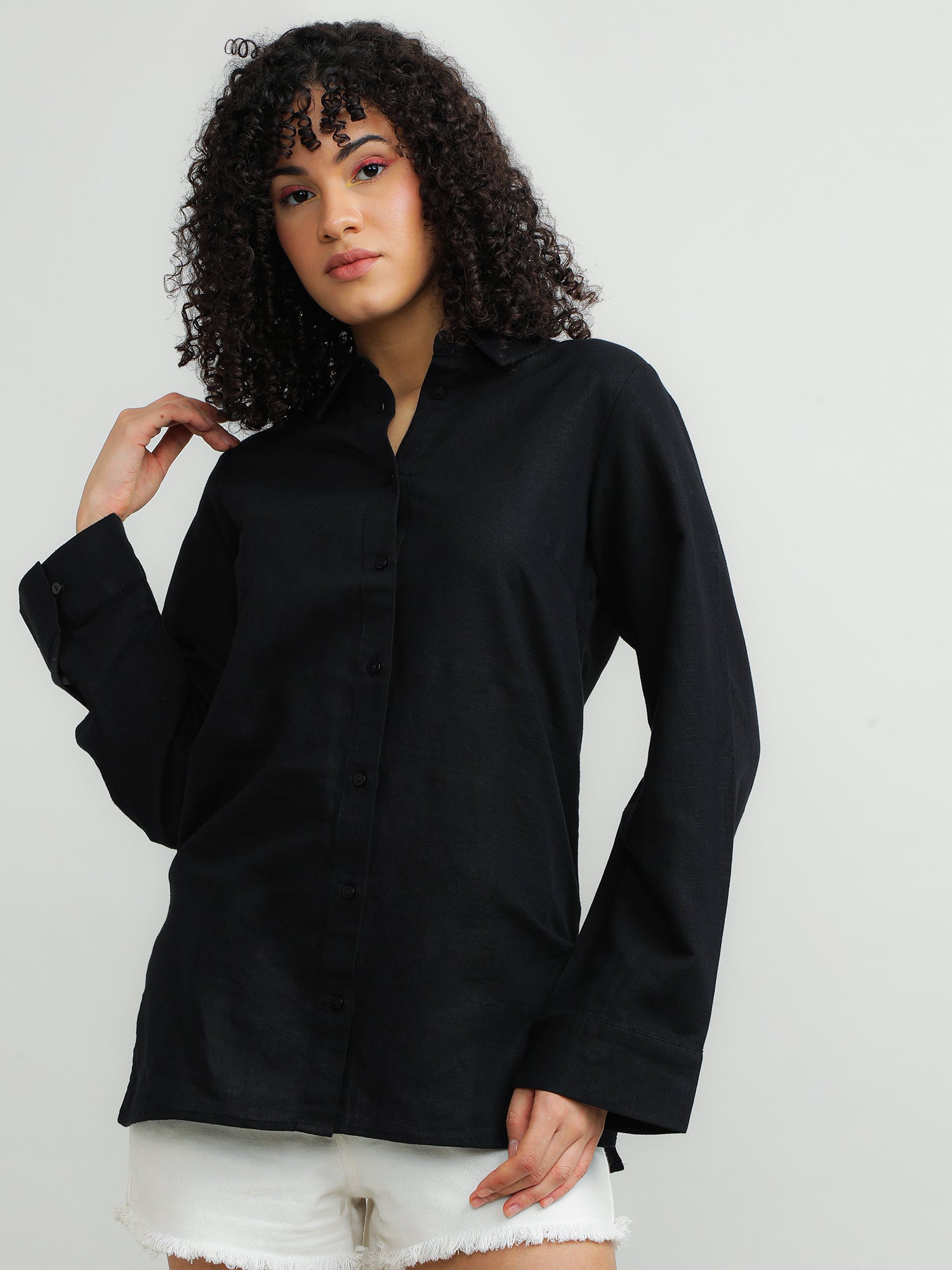 Women Cotton Black Elegant Shirt