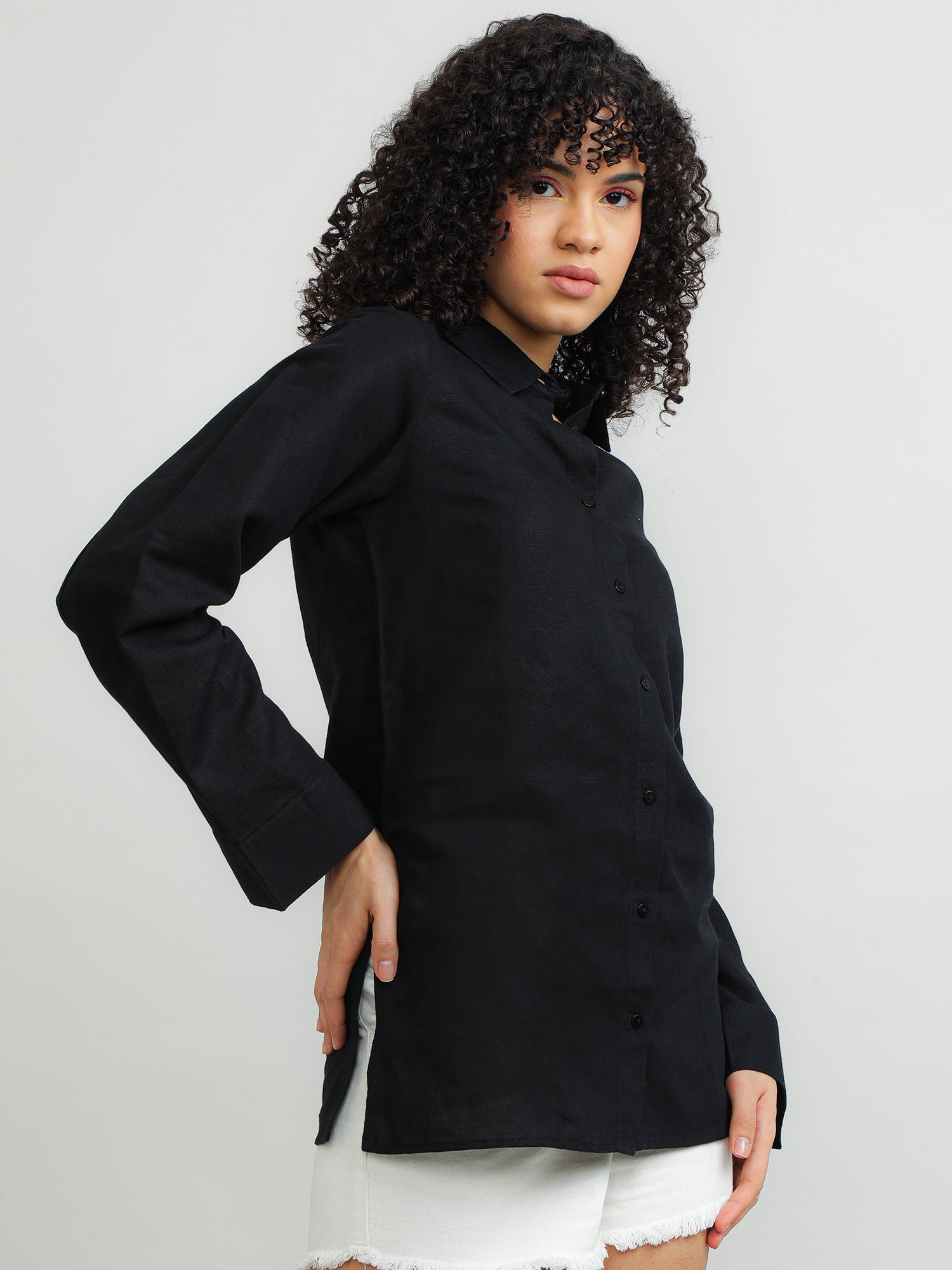 Women Cotton Black Elegant Shirt