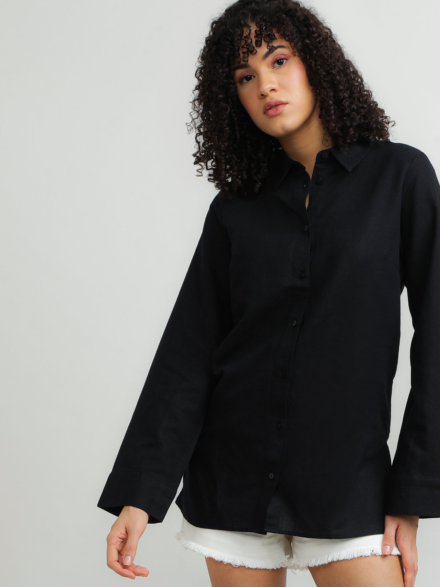 Women Cotton Black Elegant Shirt