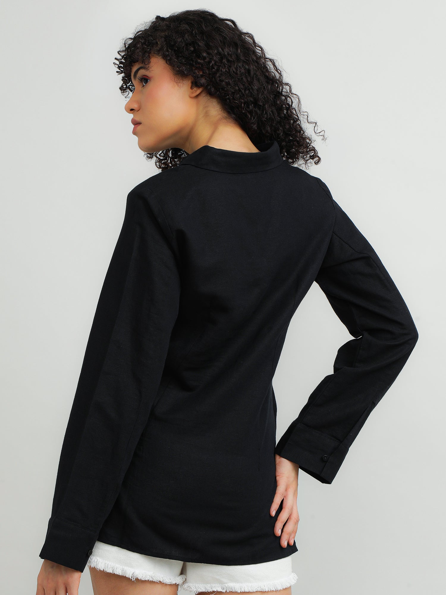 Women Cotton Black Elegant Shirt