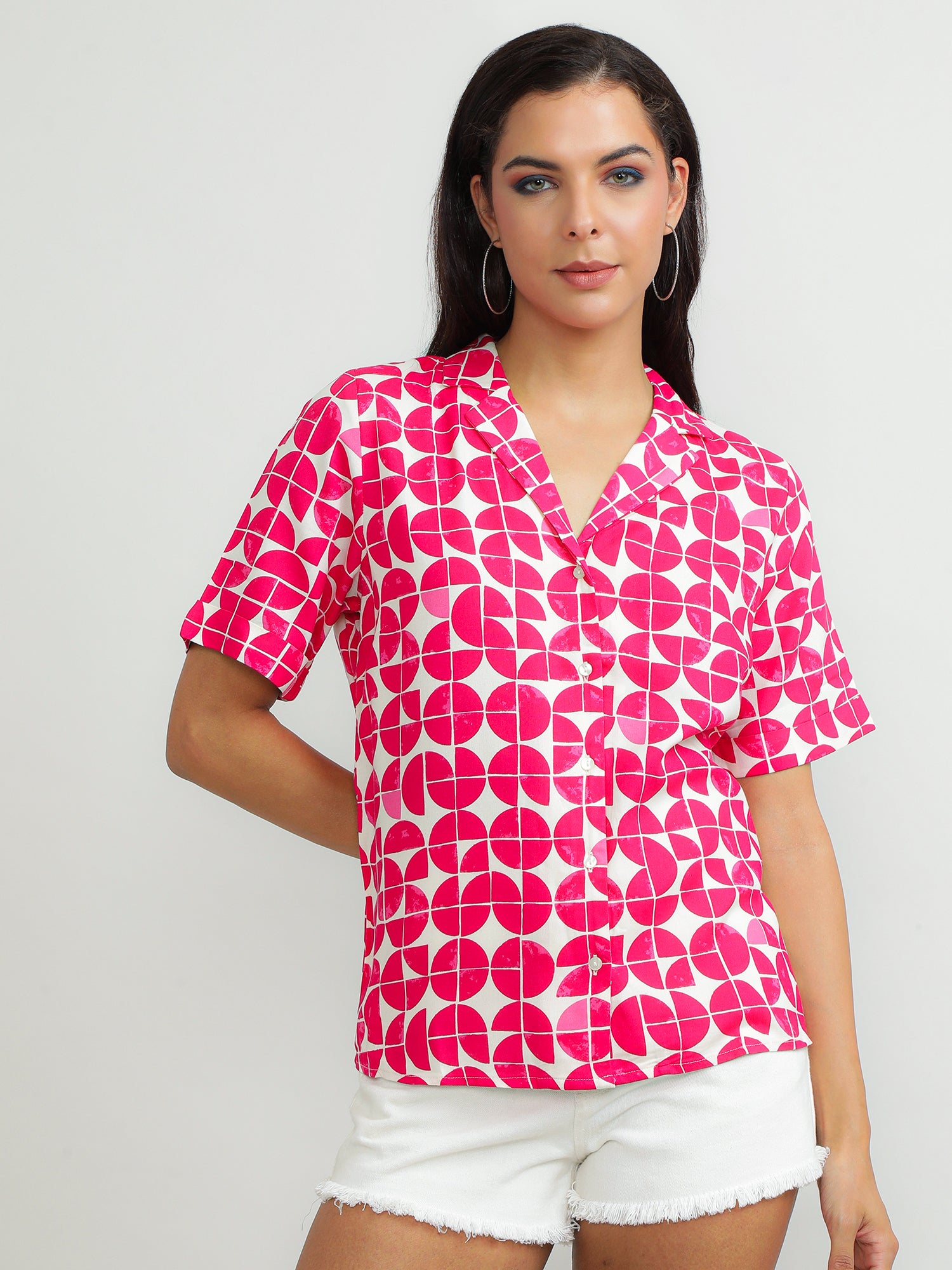 Women Viscose Pink Printed Shirt