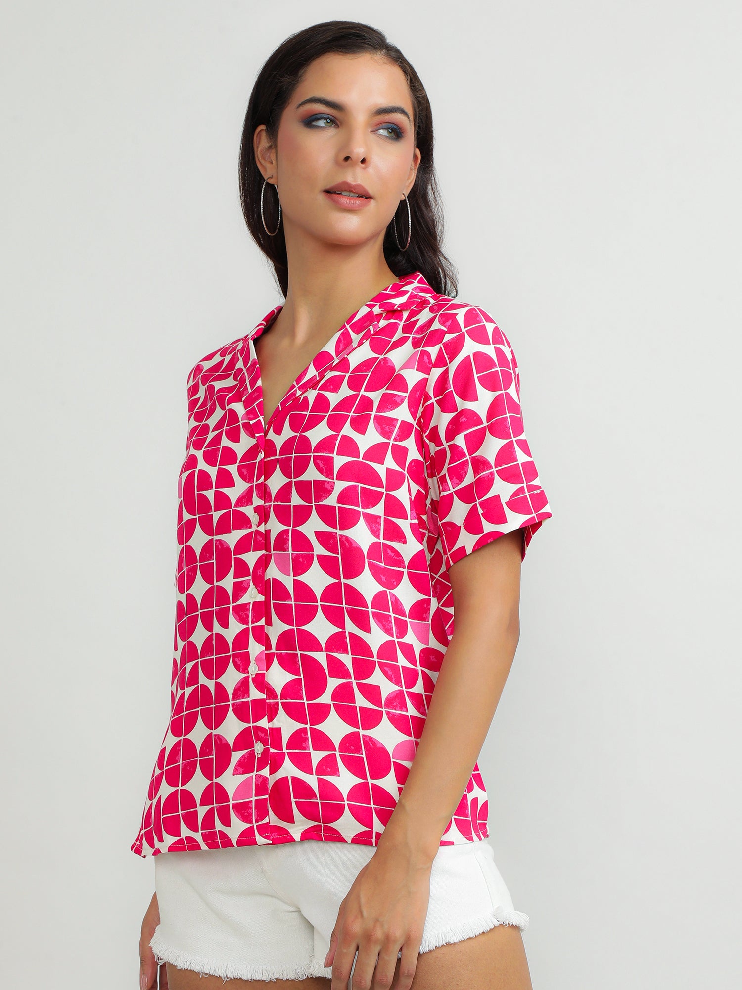 Women Viscose Pink Printed Shirt