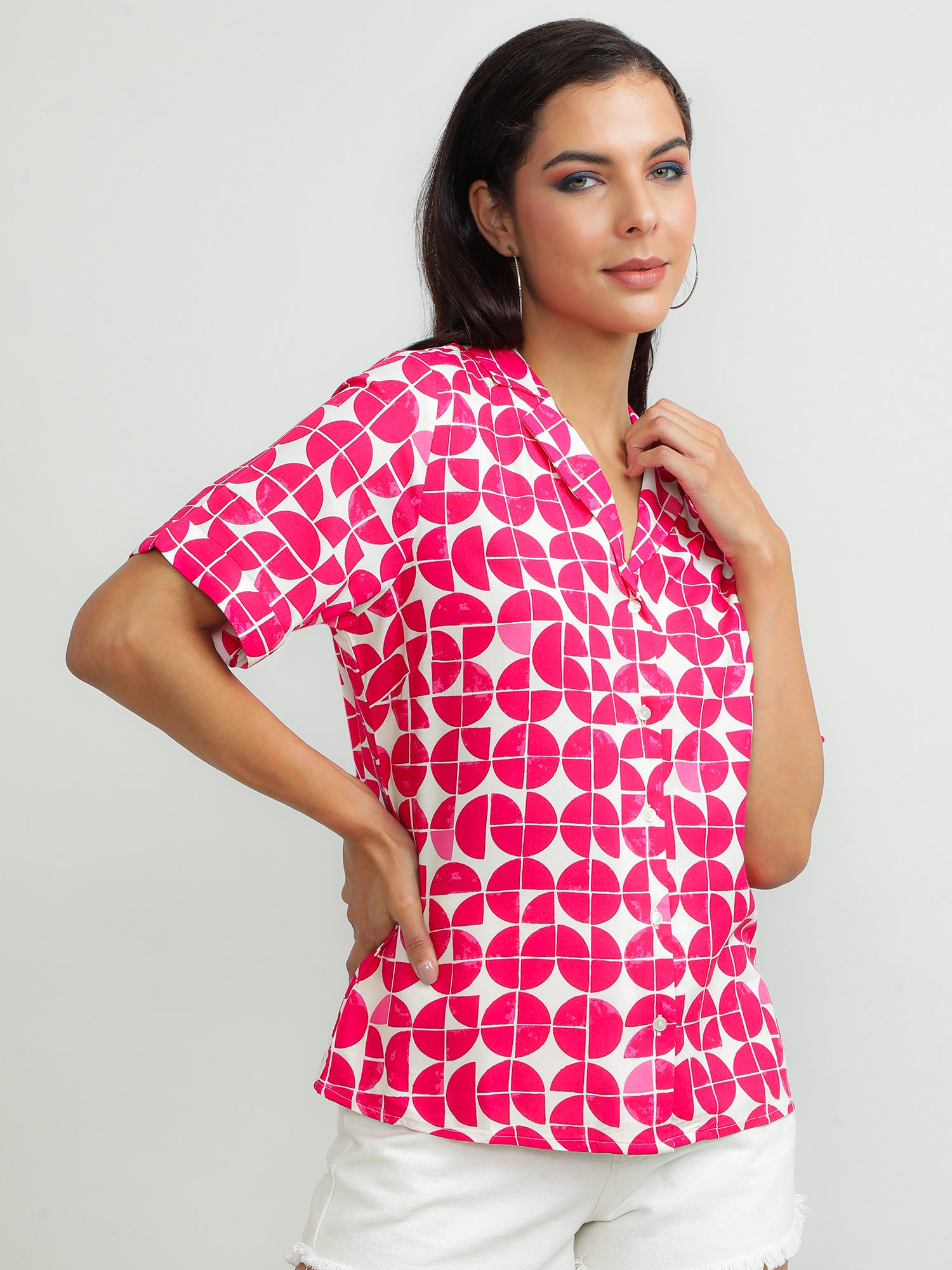 Women Viscose Pink Printed Shirt