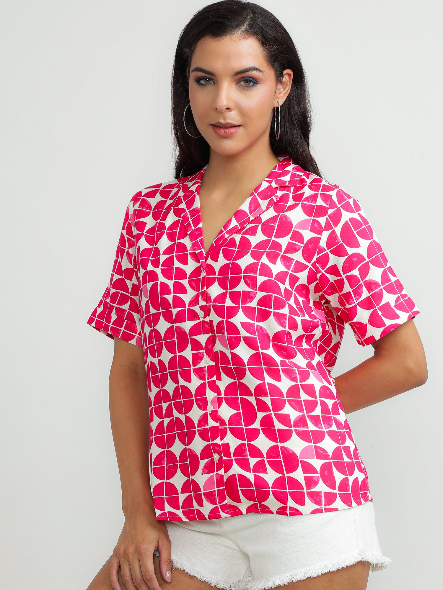 Women Viscose Pink Printed Shirt