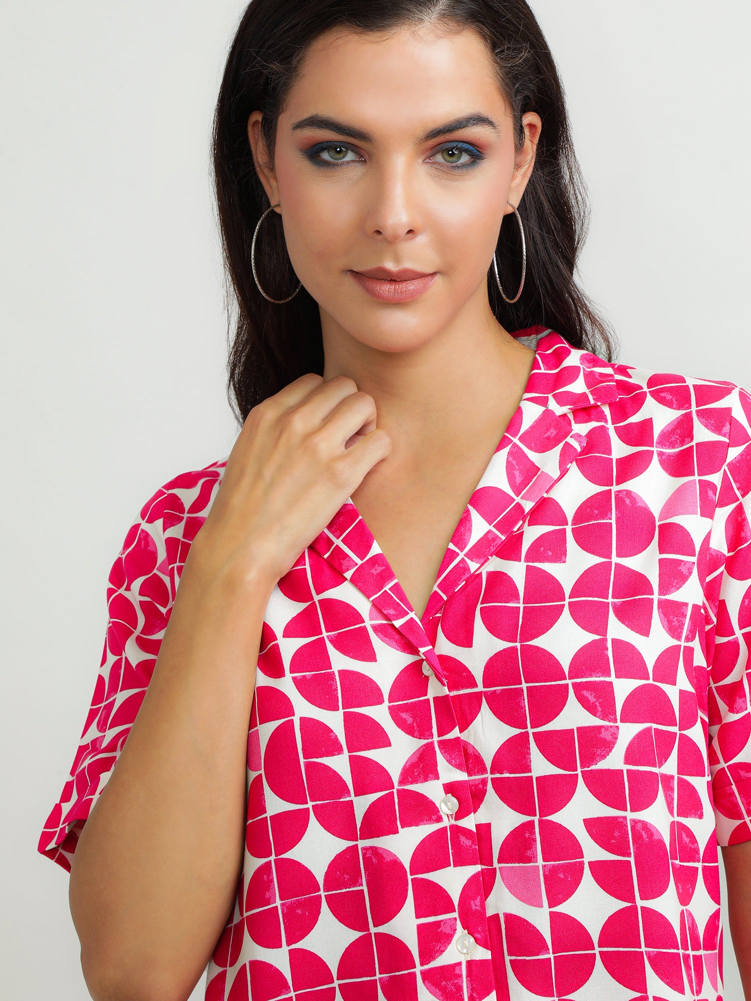 Women Viscose Pink Printed Shirt