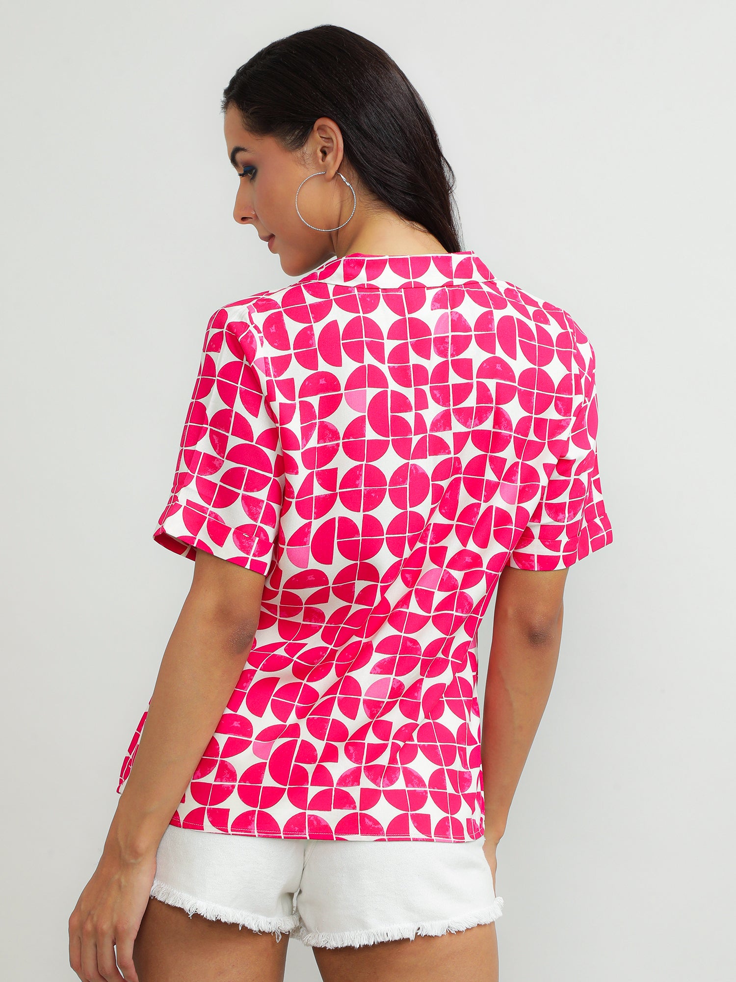 Women Viscose Pink Printed Shirt