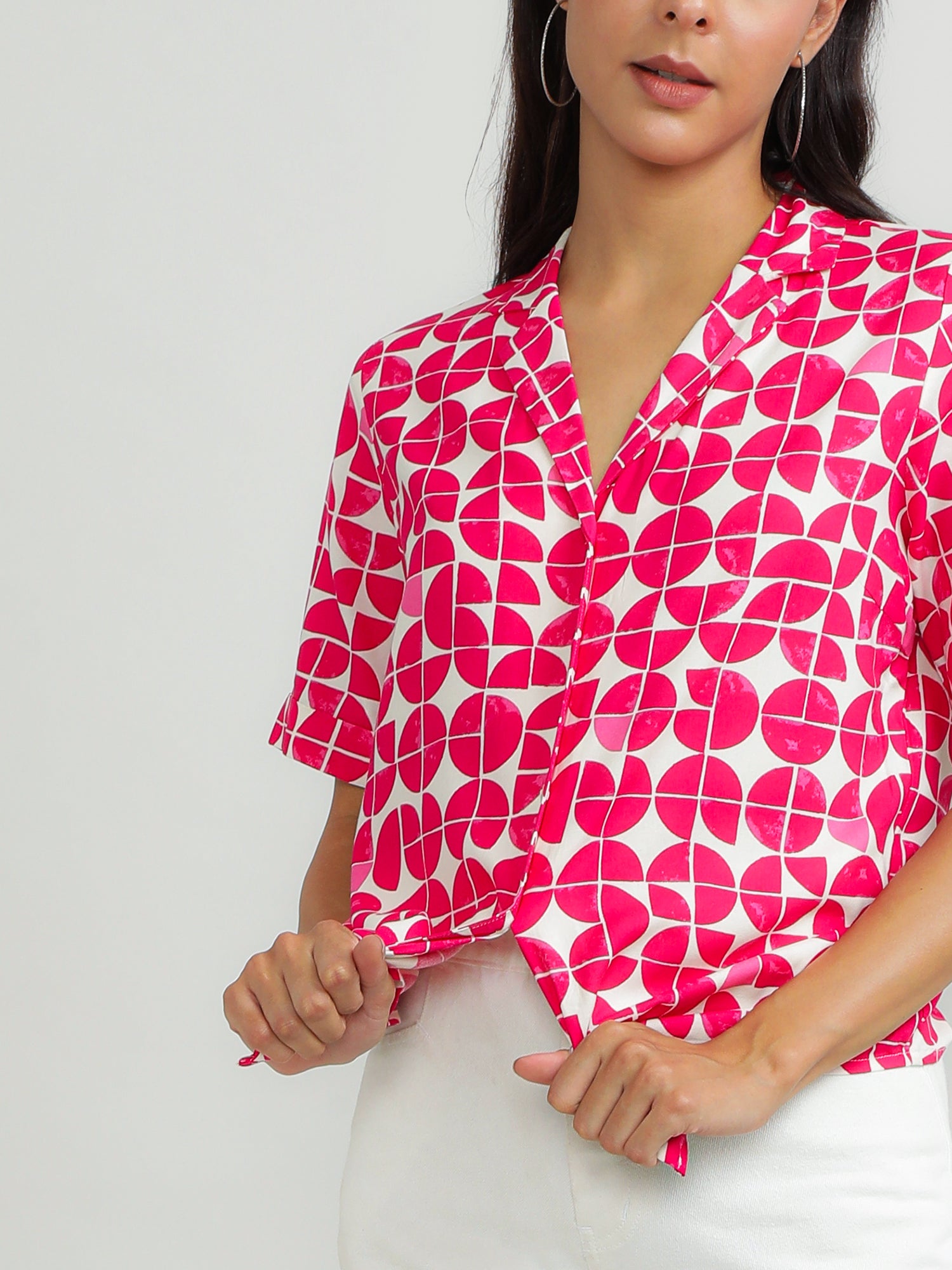 Women Viscose Pink Printed Shirt